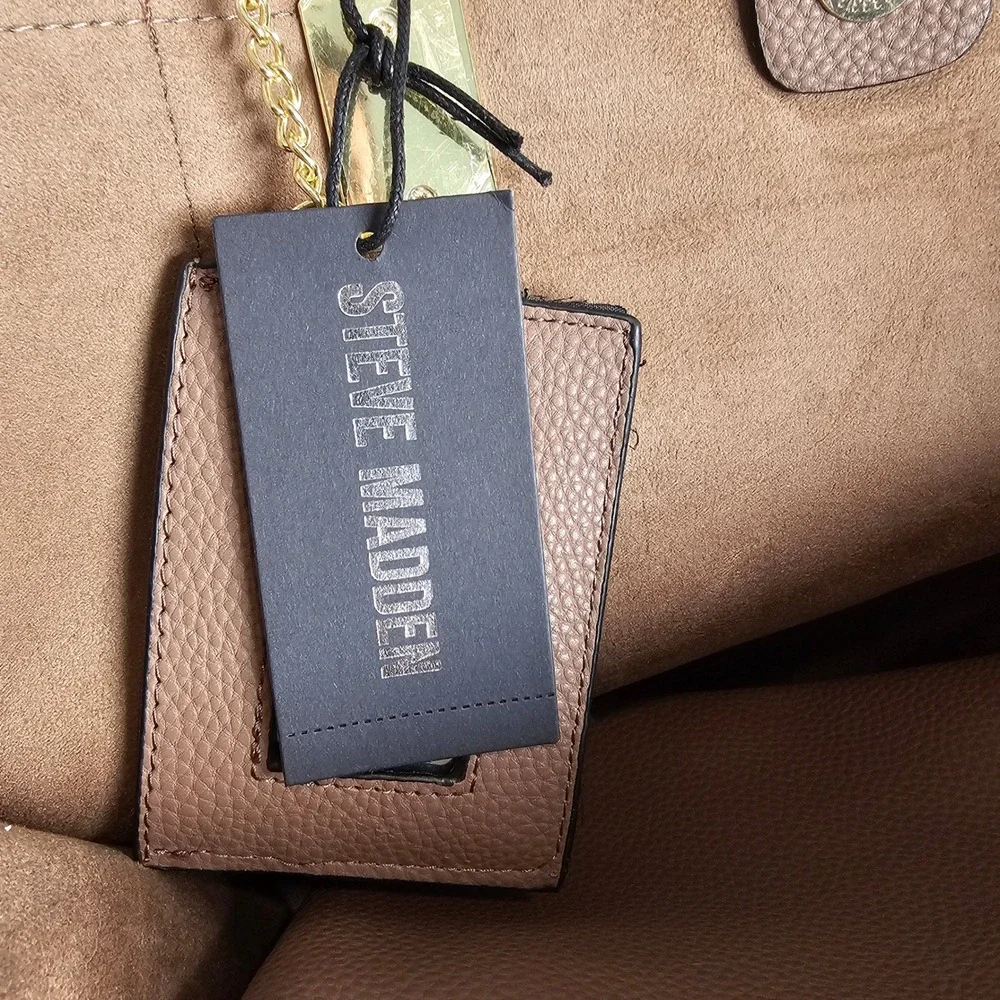 Steve Madden BPAMMY Bisque‎ Pebbled Tote Bag with Pouch and Mirror Charm NEW